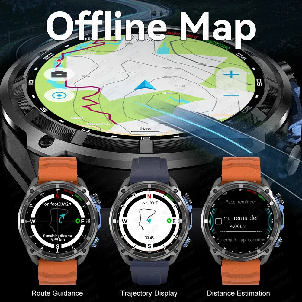 2025 New T-Rex Tactical Smartwatch Built-in GPS Offline Map 4GB Memory 5ATM IP69K Swimming Waterproof Men Militray Smart Bracele - Wear444