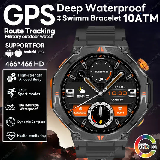 New GPS Smart Watch Waterproof 500mAh Battery Bluetooth Call Heart Rate Health Monitoring Compass Military Sports Smartwatch Men - Wear444