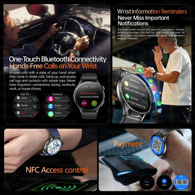 2025 New NFC+ECG+PPG Health Smart Watch BMI Fat Heart Rate Blood Pressure Watch 380mAh BT Call IP68 Waterproof Sports Bracelet - Wear444