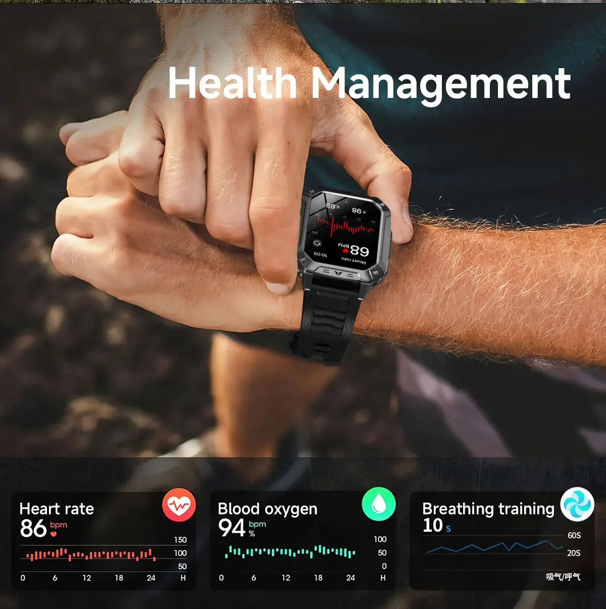 Robust military smart watch 1400Mah battery fitness tracking 10ATM waterproof tactical sports flashlight men's phone watch - Wear444