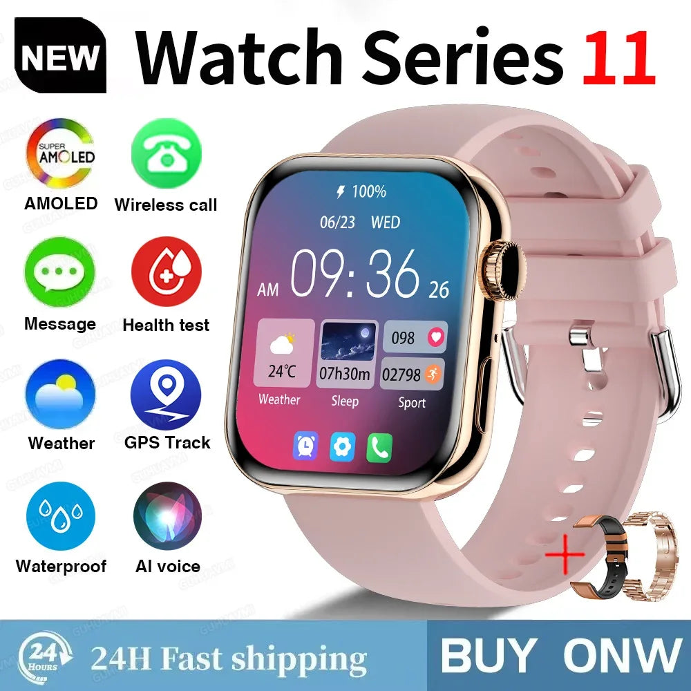 2026 Fit 3 Series 11 Smart Watch 1.83" AMOLED Screen Health Monitoring GPS Track HD Talk Sports Women Waterproof Watches For IOS - Wear444