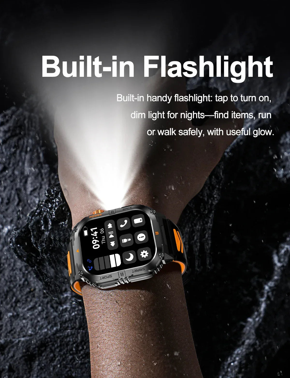 New 1000mAh military outdoor smartwatch for men, LED flashlight, IP68 waterproof, GPS sports, 2.01-inch Bluetooth call smartwatc - Wear444