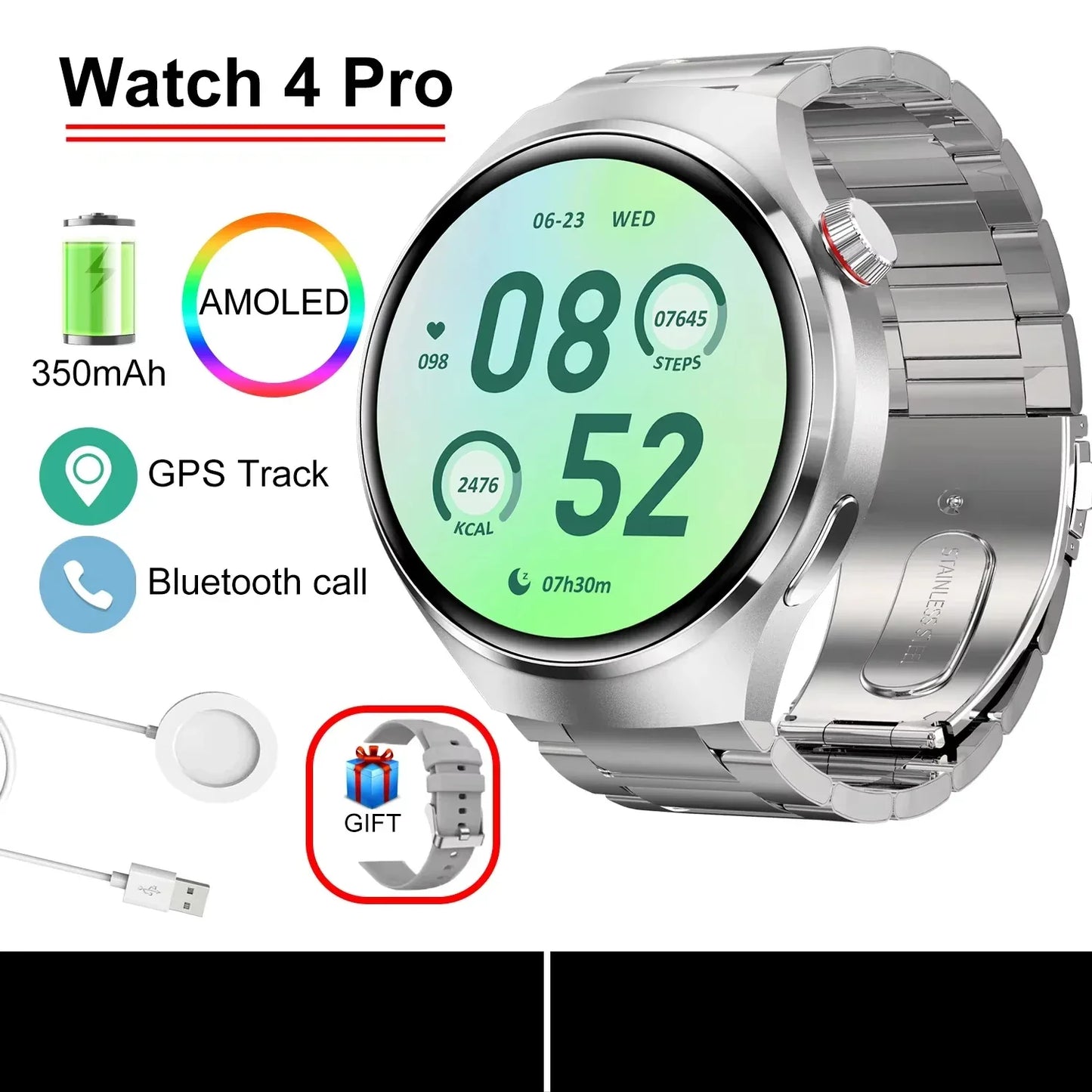 Gift Man Health Monitor Waterproof BT Call NFC AMOLED Screen 360*360 GPS Track Compass New military GT4 Pro 2026 SmartWatch Men - Wear444