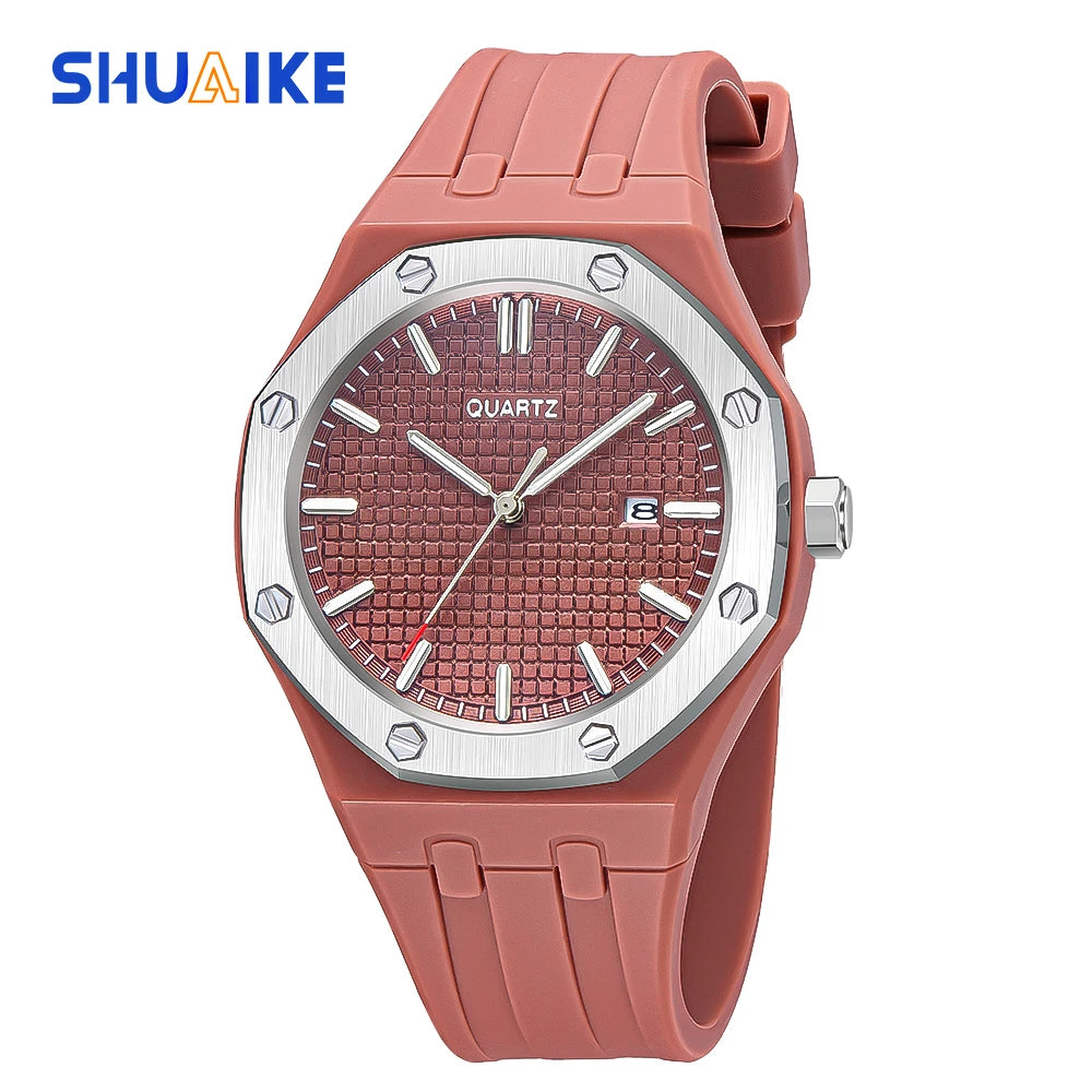 Fashion Men's Quartz Sports Watch Alloy Graduated Dial Silicone Strap Waterproof Quartz Watch with Date Unisex