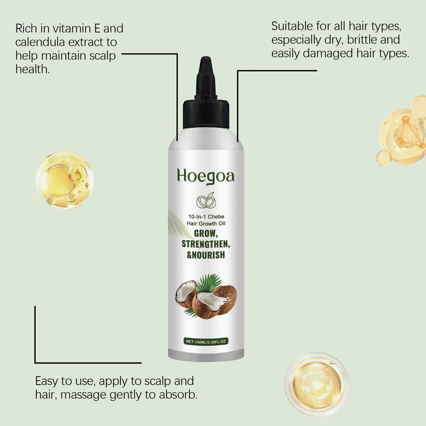 Hair Growth Essential Oil Shiny Strengthen Improve Breakage Dryness Soft Smoothing Lightweight Nourishing Rejuvenating Serum Oil