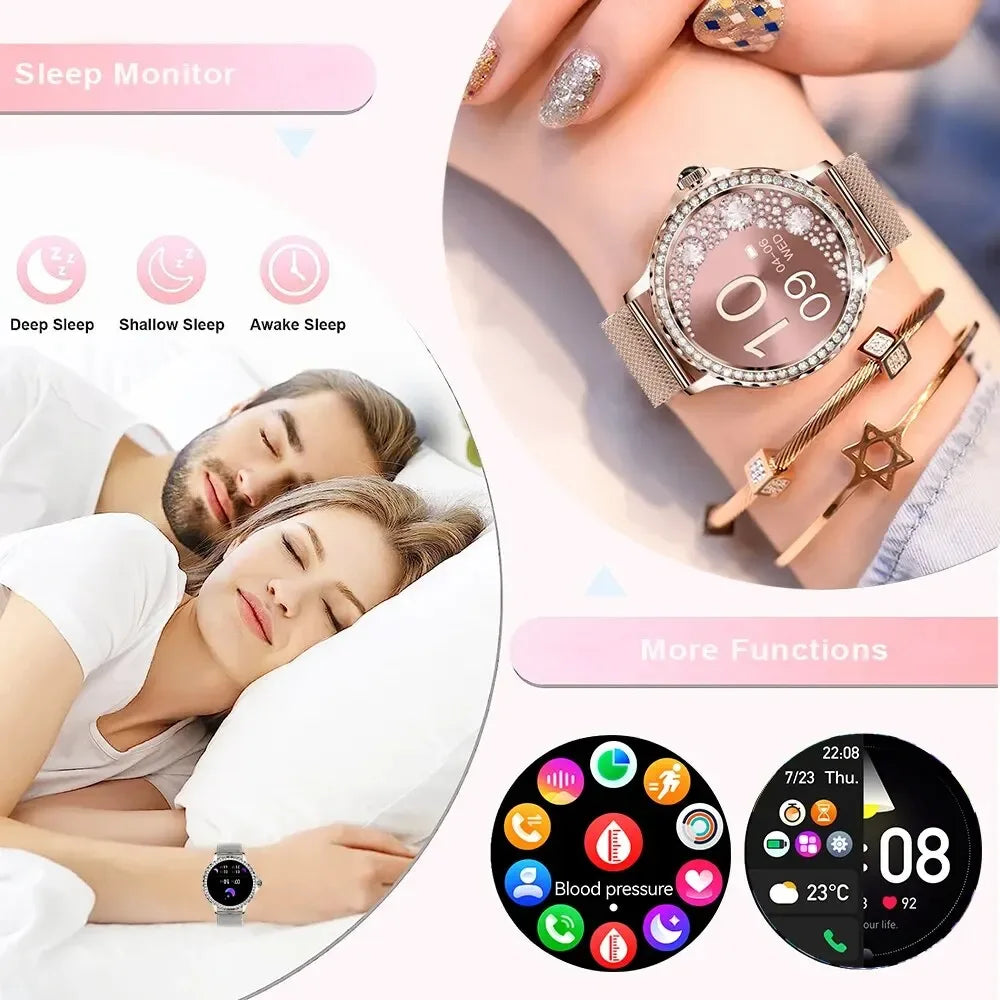 MEVADEN Rose Gold Smart Watch Bluetooth Call Lady 100+ Sports Mode Fitness Health Monitor Women Smartwatch for IOS Android NX19 - Wear444