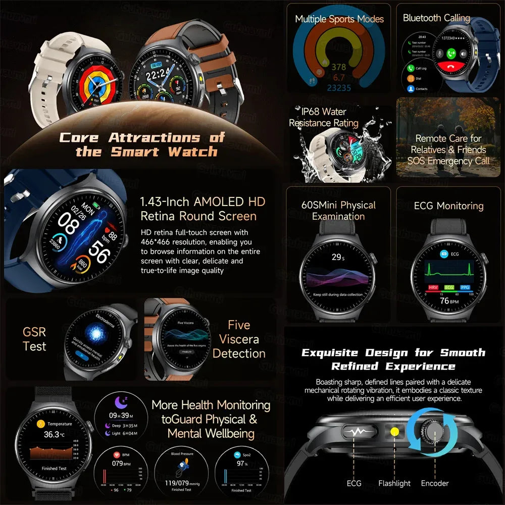 2026New Health Sport ECG AI Diagnosis Smart Watches Men Heart Rate Blood Pressure IP68 Waterproof Smartwatches For Men women - Wear444
