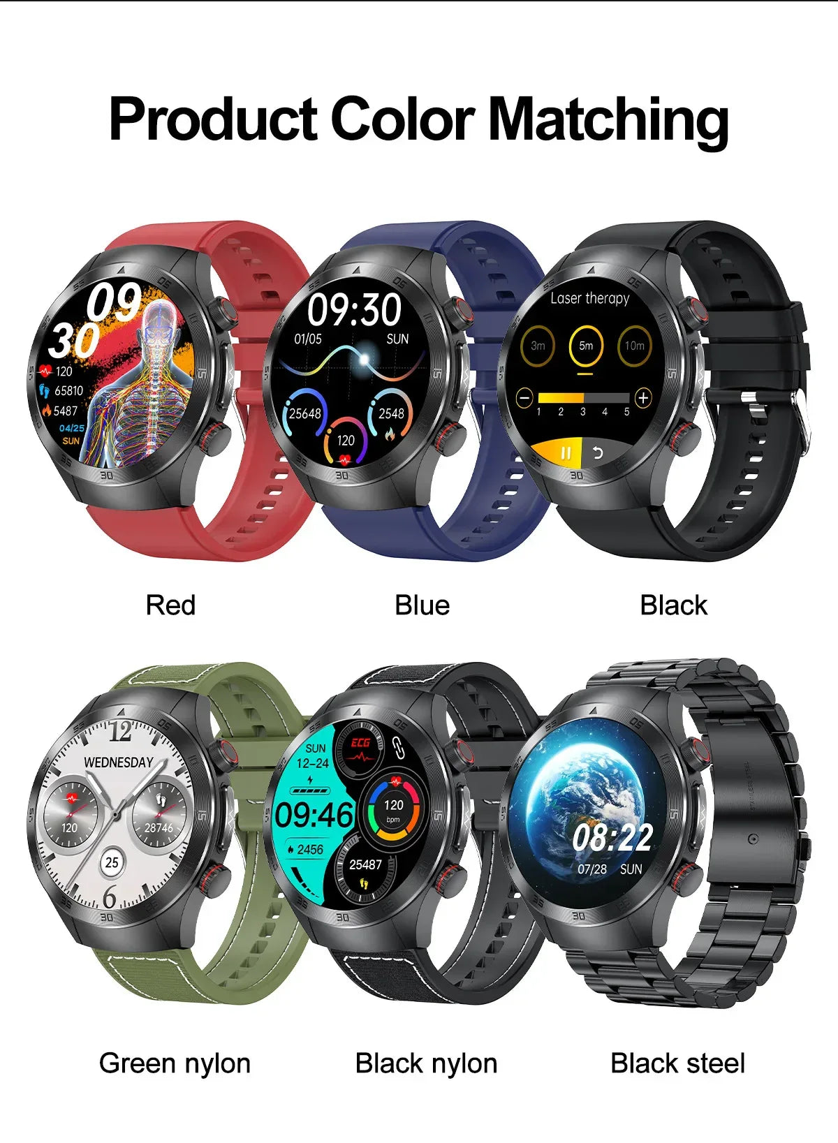 For Xiaomi Precise Laser Therapy Bracelet Uric Acid Blood Lipid ECG+PPG Health Smart Watch Bluetooth Call Smartwatches 2025 New - Wear444