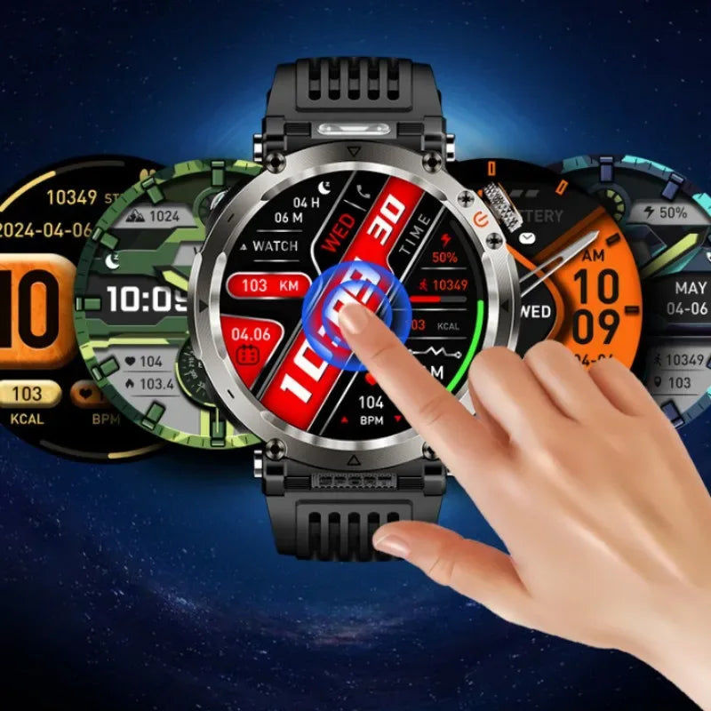 Flashlight Smart Watch Men BT Calls Voice Assistant Watchproof Heart Rate Monitor Remote Control Photography Outdoor Compass - Wear444