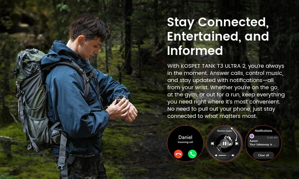 KOSPET TANK T3 Ultra 2 GPS Smart Watch for Men Bluetooth Call 5ATM IP69K Waterproof Men's Watch Stainless Steel Health Monitor - Wear444