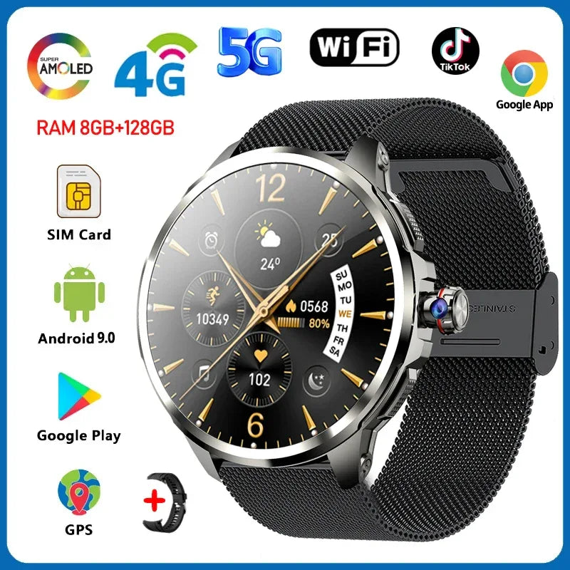 8GB+128GB RAM 5G/4G Smart Watch 1.95 inch AMOLED 2100mah Battery 900W Camera GPS WIFI Google APP Download Android 9.0 Smartwatch - Wear444