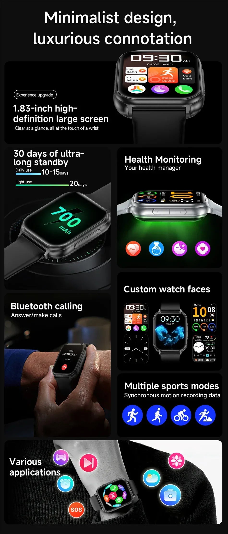 700mAh Lady fashion Smart Watch Men Women Heart Rate Blood Pressure Fitness Tracker Bluetooth Call Smartwatch Man For Android - Wear444