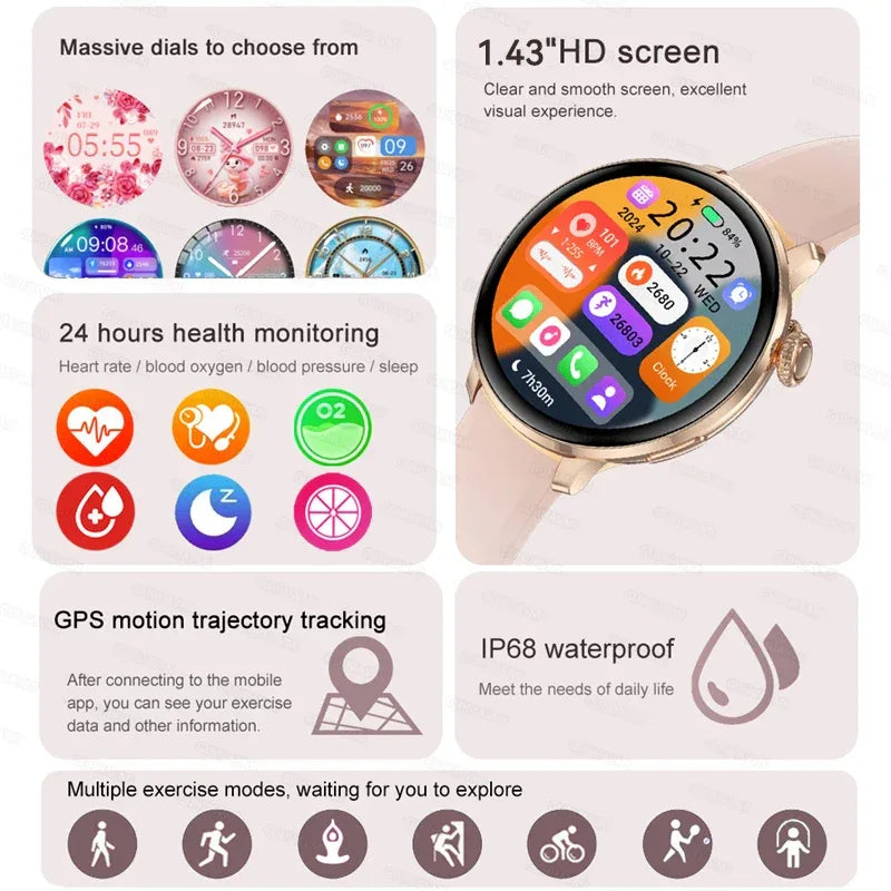 2026New Fashion Smart Watch Lady Man Watch AMOLED Screen GPS Sport Heart Rate Bluetooth Call Waterproof Outdoor Smartwatch Women - Wear444