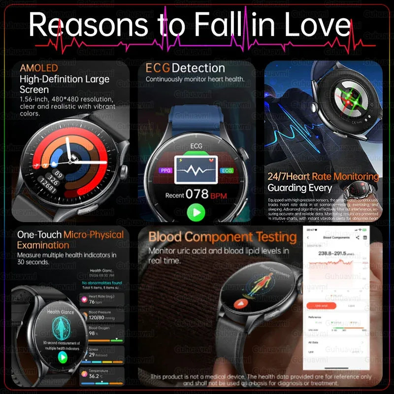 2025 New NFC+ECG+PPG Health Smart Watch BMI Fat Heart Rate Blood Pressure Watch 380mAh BT Call IP68 Waterproof Sports Bracelet - Wear444