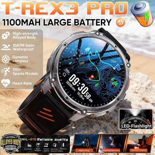 2026 New T-REX 3 PRO 1100mAh Large Battery Smart Watch 10ATM Waterproof GPS 1.7" HD AMOLED Call Sports Flashlight Smartwatch Men - Wear444