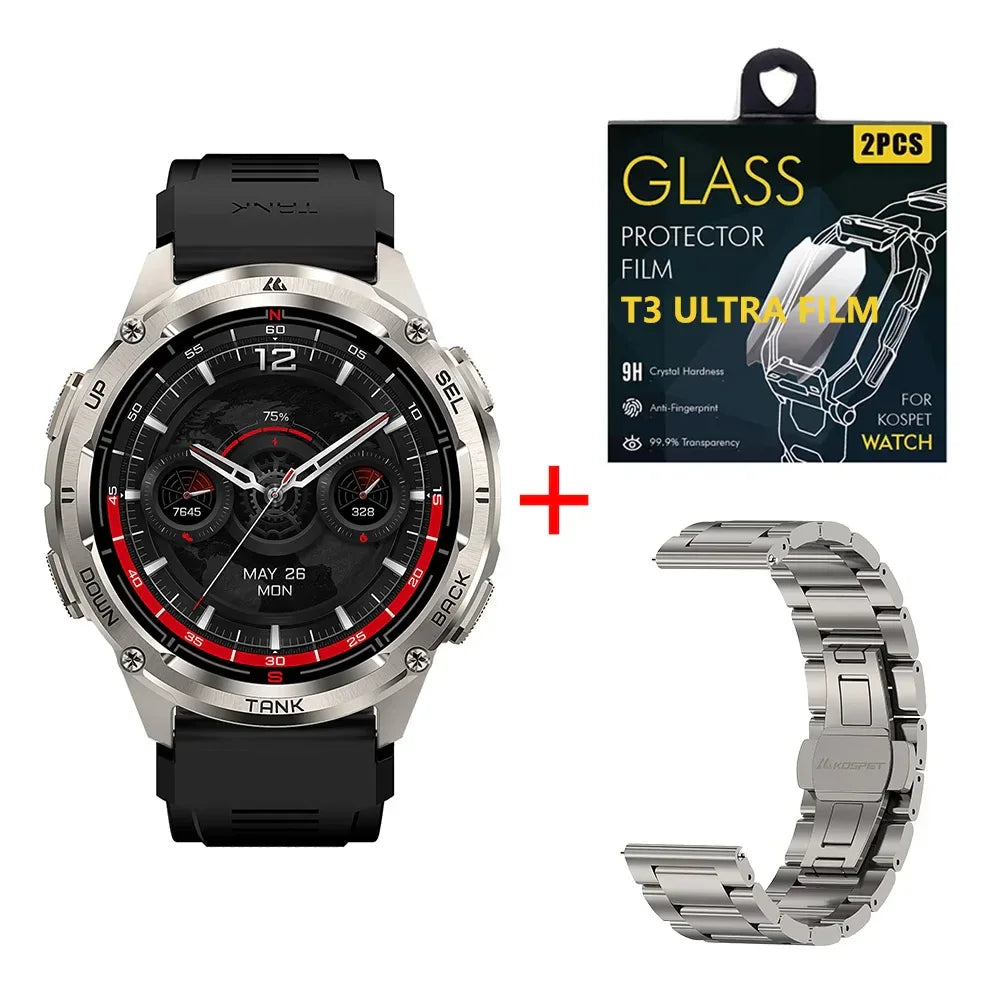 KOSPET TANK T3 Ultra 2 GPS Smart Watch for Men Bluetooth Call 5ATM IP69K Waterproof Men's Watch Stainless Steel Health Monitor - Wear444