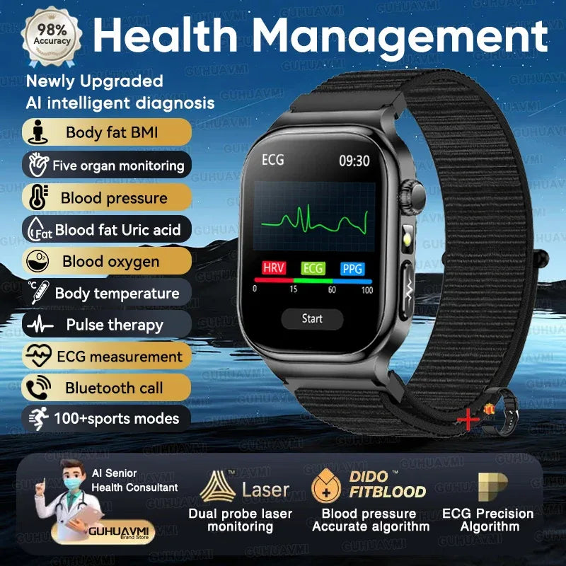 Accurate Measurement Health Smart Watch ECG+PPG Uric Acid Blood Pressure Blood Lipids BT Call Bluetooth Sport tracker Smartwatch - Wear444