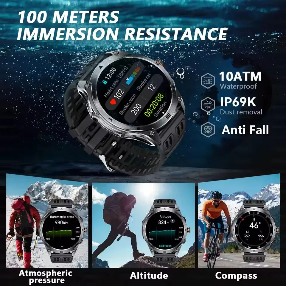 2025 New Military T-Rex 3 Ultra GPS Smart Watch 1000mAh Battery 10ATM Waterproof Compass Flashlight Sports trackr Smartwatch Men - Wear444