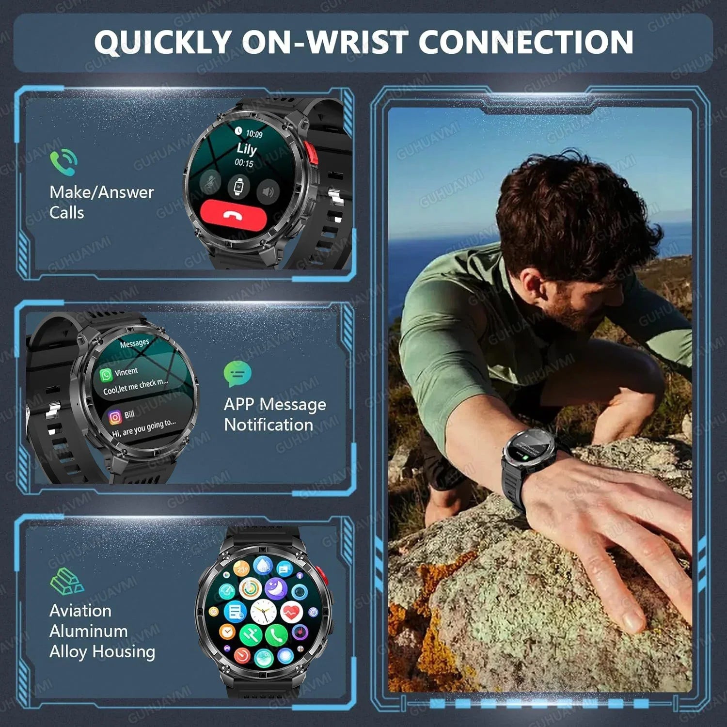 2026 New T-REX 3 PRO 1100mAh Large Battery Smart Watch 10ATM Waterproof GPS 1.7" HD AMOLED Call Sports Flashlight Smartwatch Men - Wear444