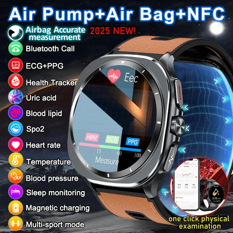 Airbag measurement Smart Watch Men ECG Air Pump Blood Pressure Blood Oxygen BT Call NFC SmartWatch For Man Android iOS upgrade - Wear444