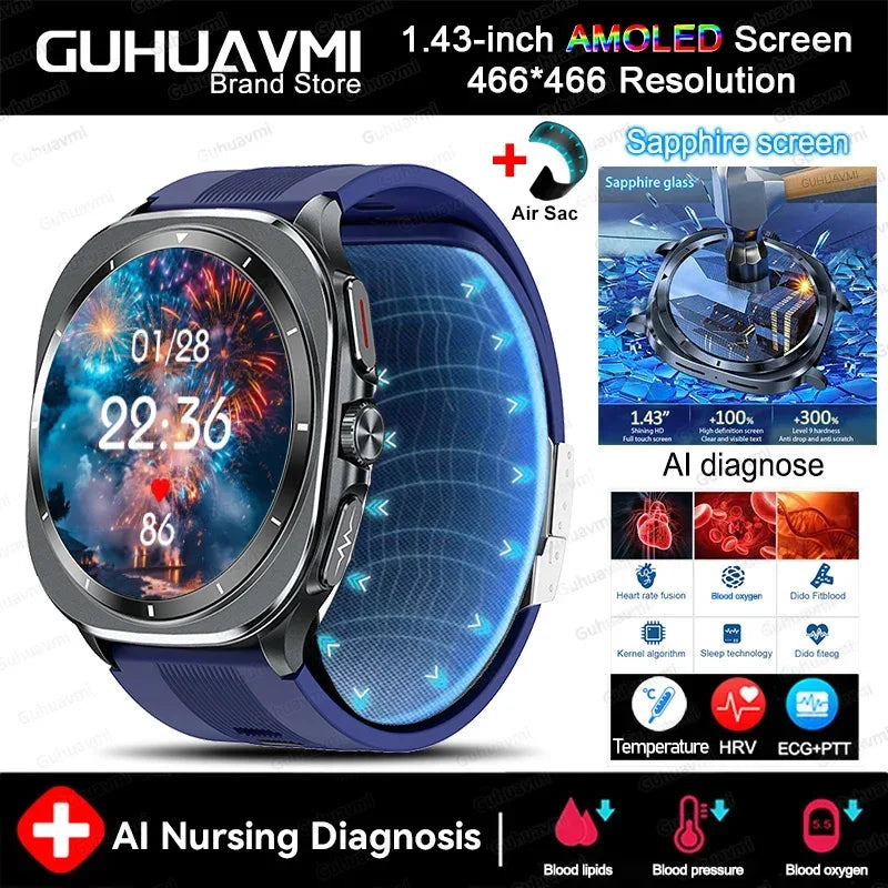 Airbag measurement Smart Watch Men ECG Air Pump Blood Pressure Blood Oxygen BT Call NFC SmartWatch For Man Android iOS upgrade - Wear444