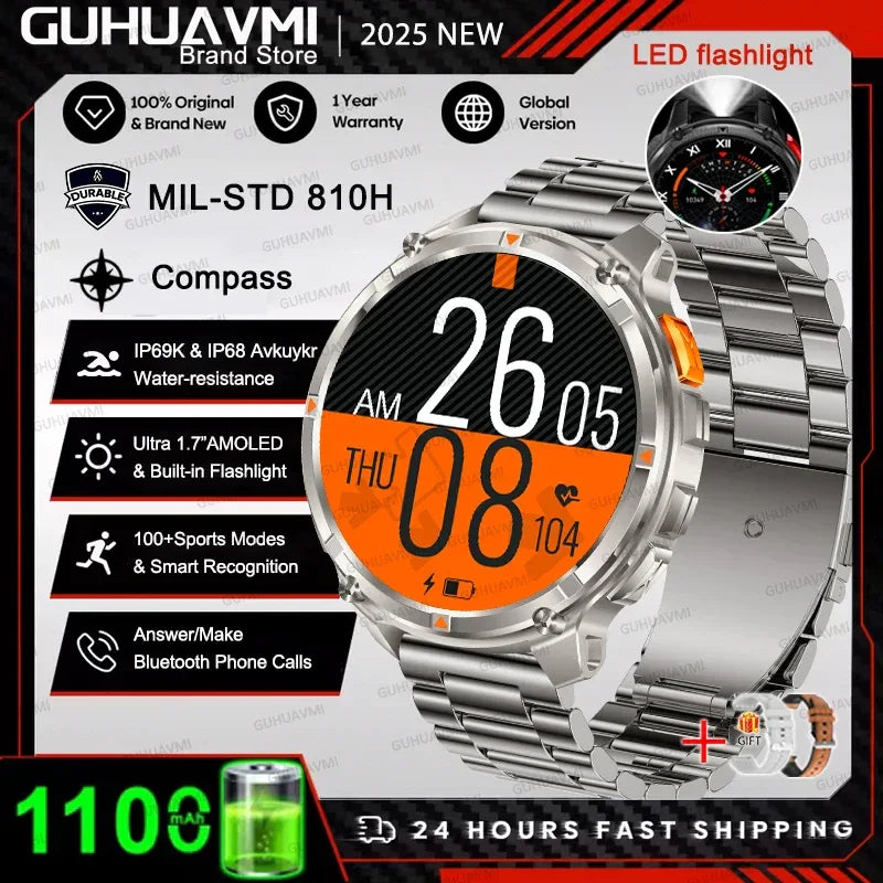 2026 New T-REX3 1100mAh Battery Smart Watch Men 10ATM Waterproof GPS Bluetooth Call 1.7" AMOLED HD Sports Flashlight Smart Watch - Wear444