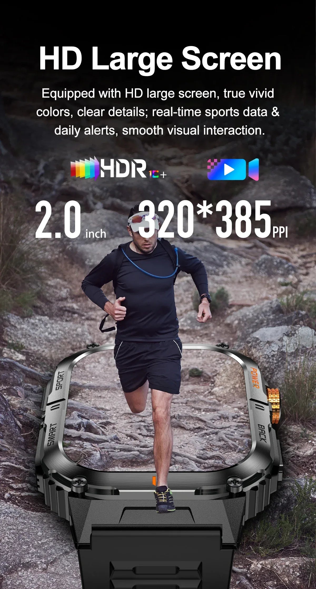 New 1000mAh military outdoor smartwatch for men, LED flashlight, IP68 waterproof, GPS sports, 2.01-inch Bluetooth call smartwatc - Wear444