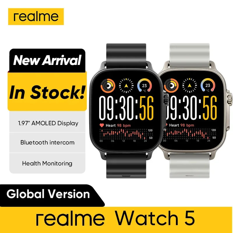 realme Watch 5 Smart Watch 1.97" 2D Flat AMOLED Display Compass & Independent GPS with 5 GNSS 14-day Battery Life NFC Card IP68 - Wear444