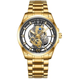 LIGE Fashion Quartz Watches For Men Gold Skeleton Retro Men Watch Top Brand Luxury Sport Waterproof Watch Men Relogios Masculino