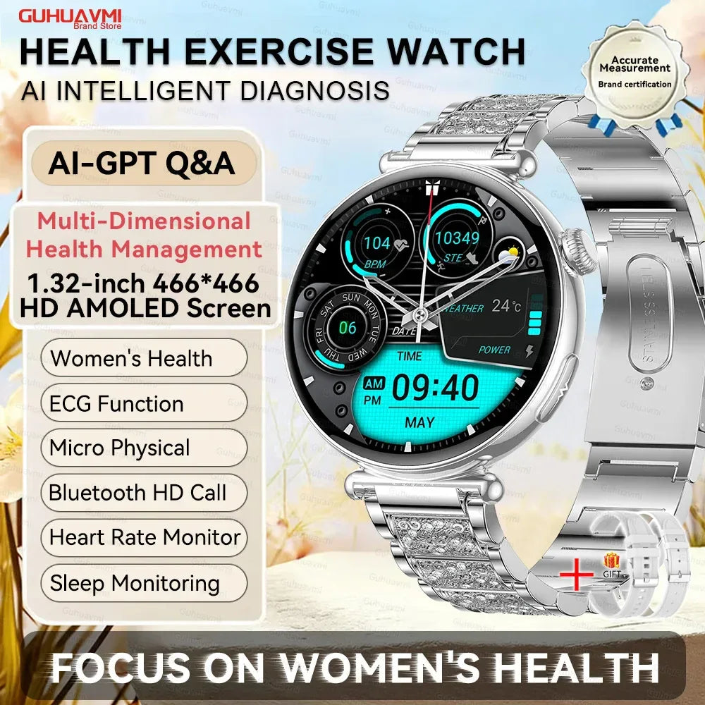 2026 New Women AI Smart Diagnosis Smart Watch HRV+ECG Uric Acid Blood Oxygen Health Monitor IP68 Waterproof Sports Smartwatches - Wear444