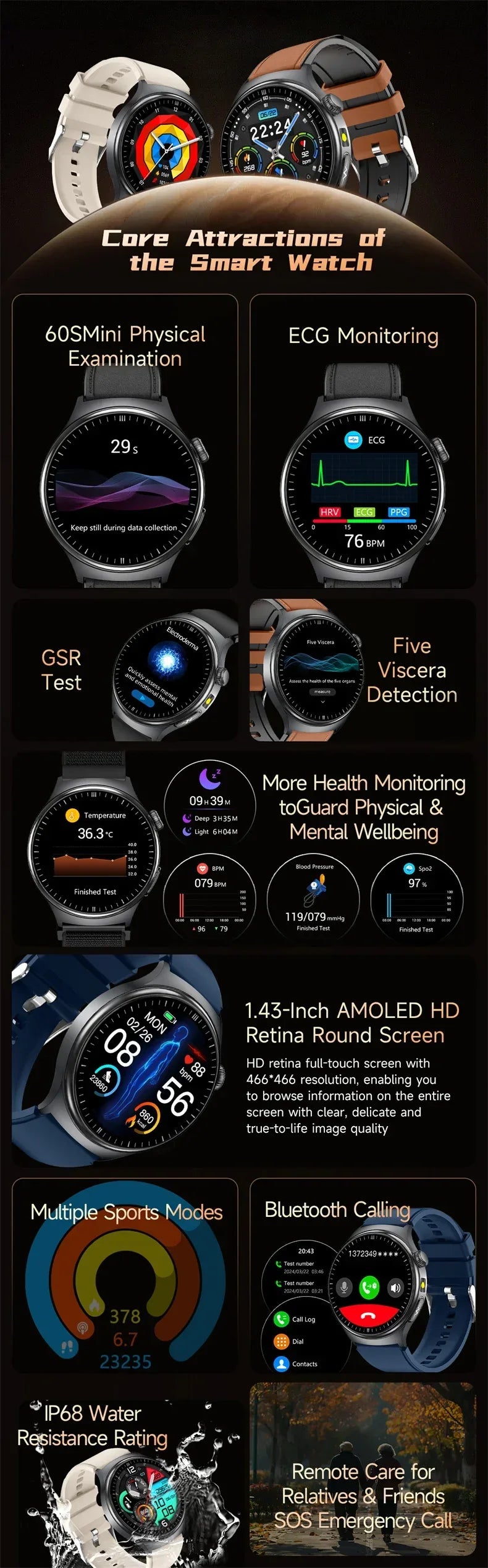 2026New Smart Watch Men Sport ECG Heart Rate Blood Pressure Health Diagnosis Uric acid Waterproof Smartwatches For Men women box - Wear444