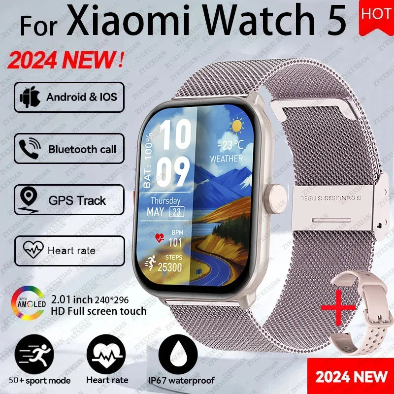 New Watch 5 Global Version Men Women HD AMOLED Display Sports Fitness Heart Rate Bluetooth Call GPS Track Waterproof Smart Watch - Wear444