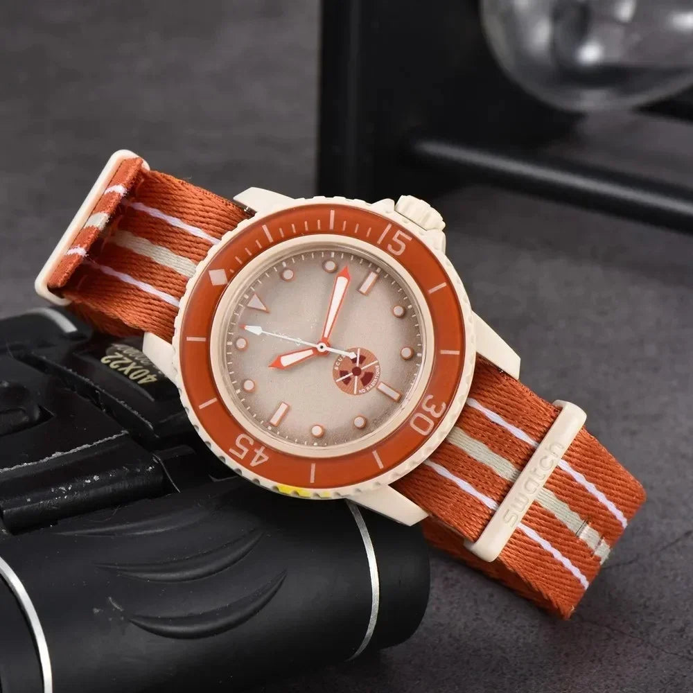Quartz Watch for Men's Nylon Braided Strap Waterproof Luminous Sports with Chronograph Fashion Wristwatch Male