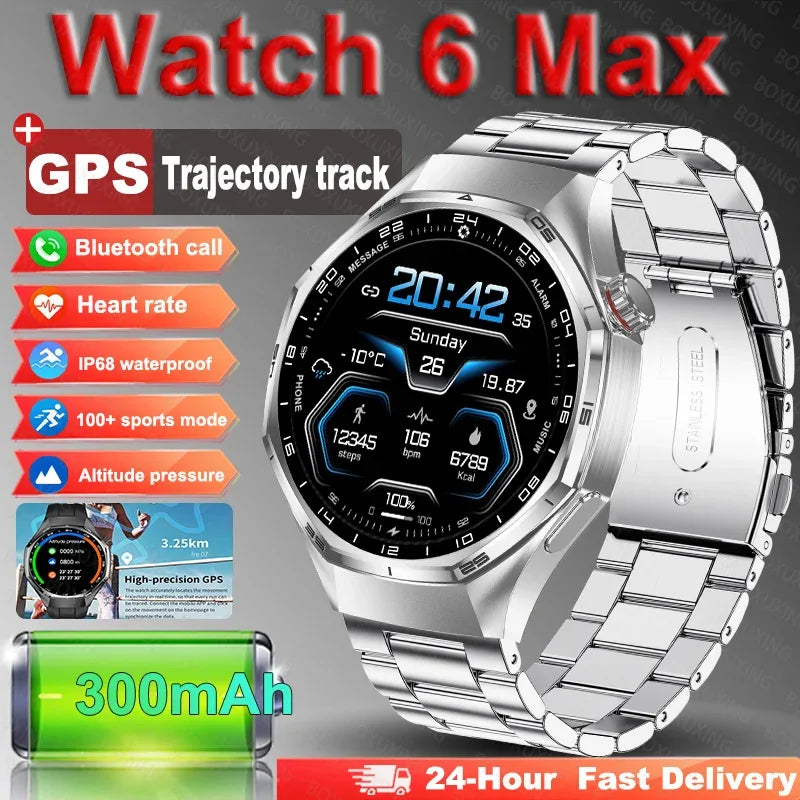 2026 New Upgrade Watch 6 Max GPS Workout Tracking Heart Rate Blood oxygen AMOLED Bluetooth Call Sport Waterproof Smart Watch - Wear444