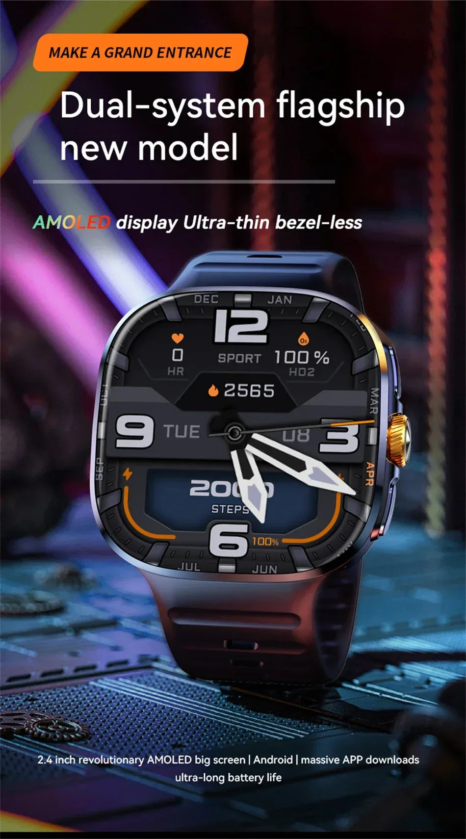 8GB+128GB RAM 5G/4G Smart Watch 2.4 inch AMOLED 2100mah Battery 900W Camera GPS WIFI Google APPS Download Smartwatch Android 10 - Wear444