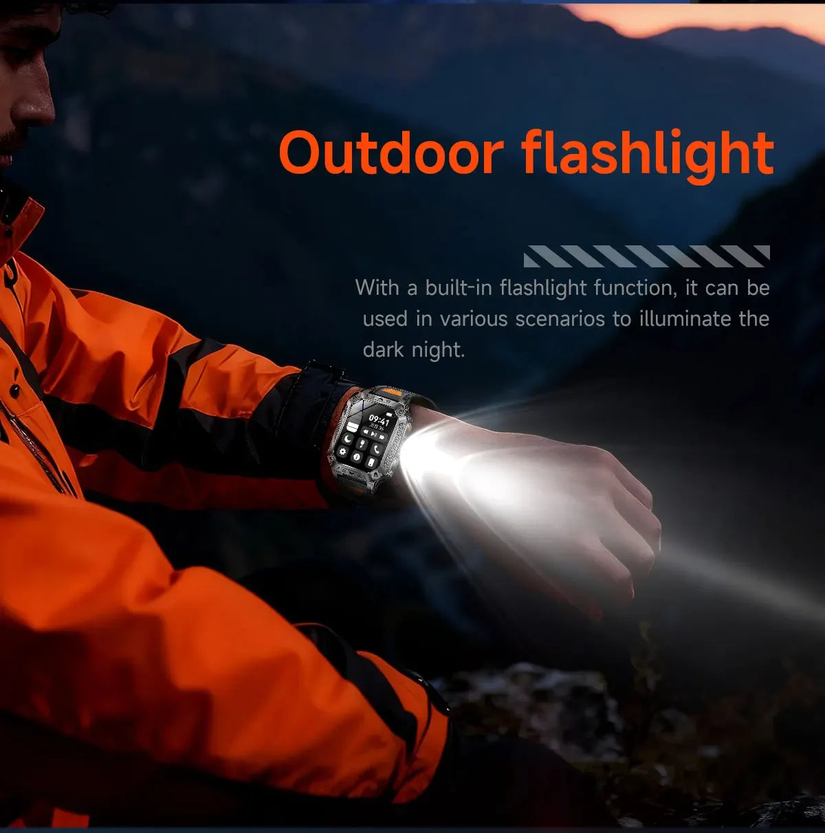 Robust military smart watch 1400Mah battery fitness tracking 10ATM waterproof tactical sports flashlight men's phone watch - Wear444