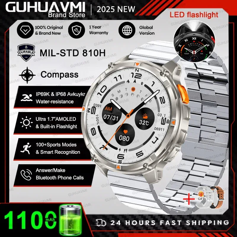 2026 New T-REX3 1100mAh Battery Smart Watch Men 10ATM Waterproof GPS Bluetooth Call 1.7" AMOLED HD Sports Flashlight Smart Watch - Wear444