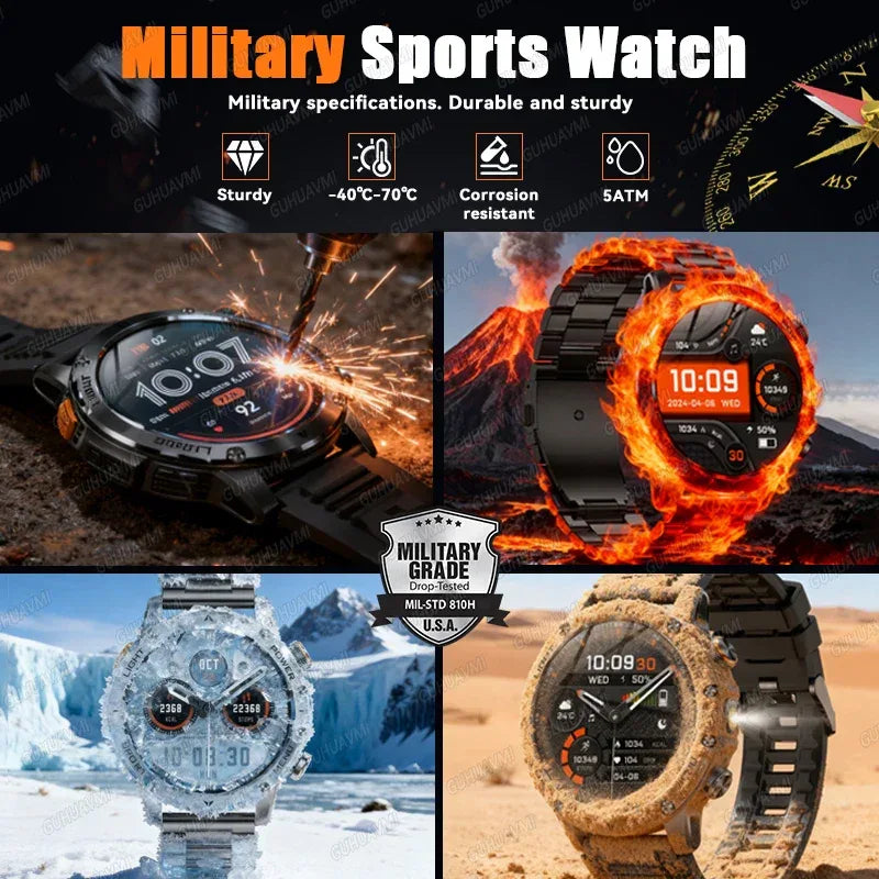 2025 New Military T-Rex 3 Ultra 1000mAh Battery Smart Watch 5ATM Waterproof Flashlight Heart Rate Sports tracker Smartwatch Men - Wear444