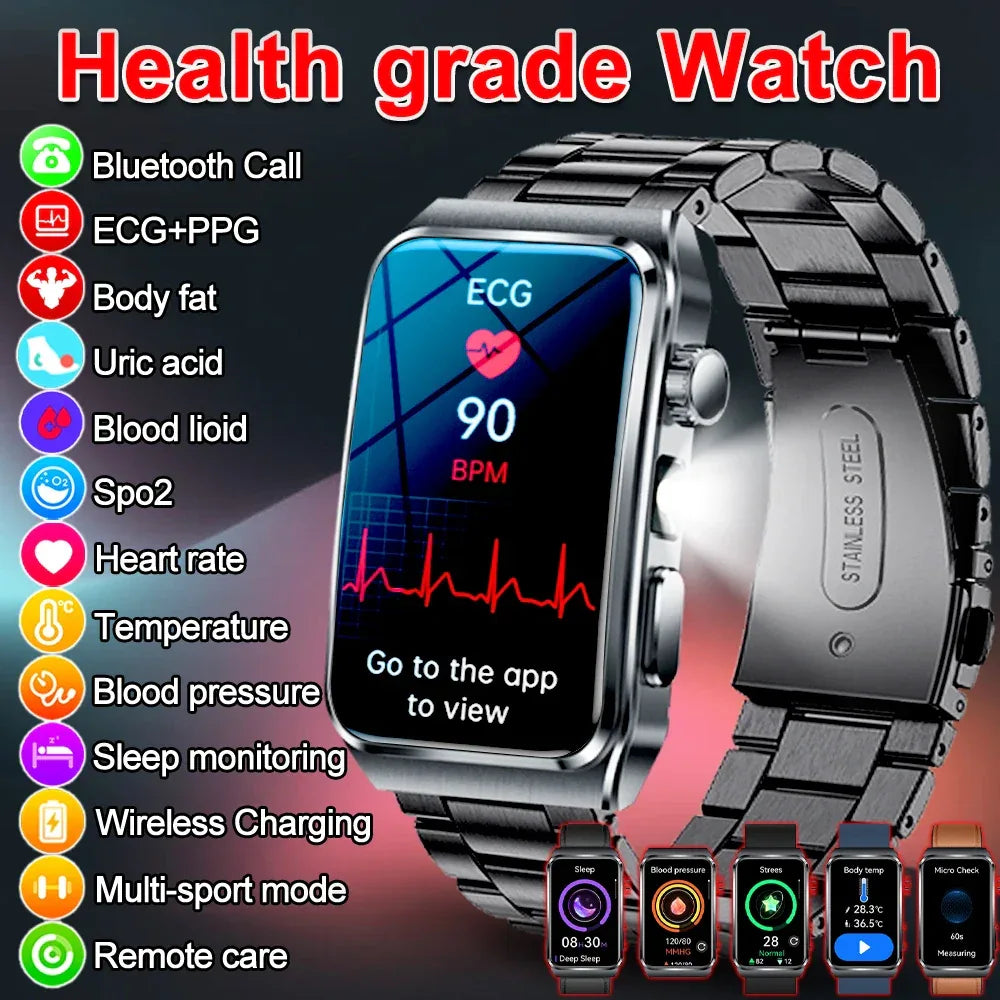 2025 New Nursing Grade ECG+PPG Pulse therapy Smartwatch Men Blood lipid Uric acid Bluetooth call Health Bracelet For Android iOS - Wear444