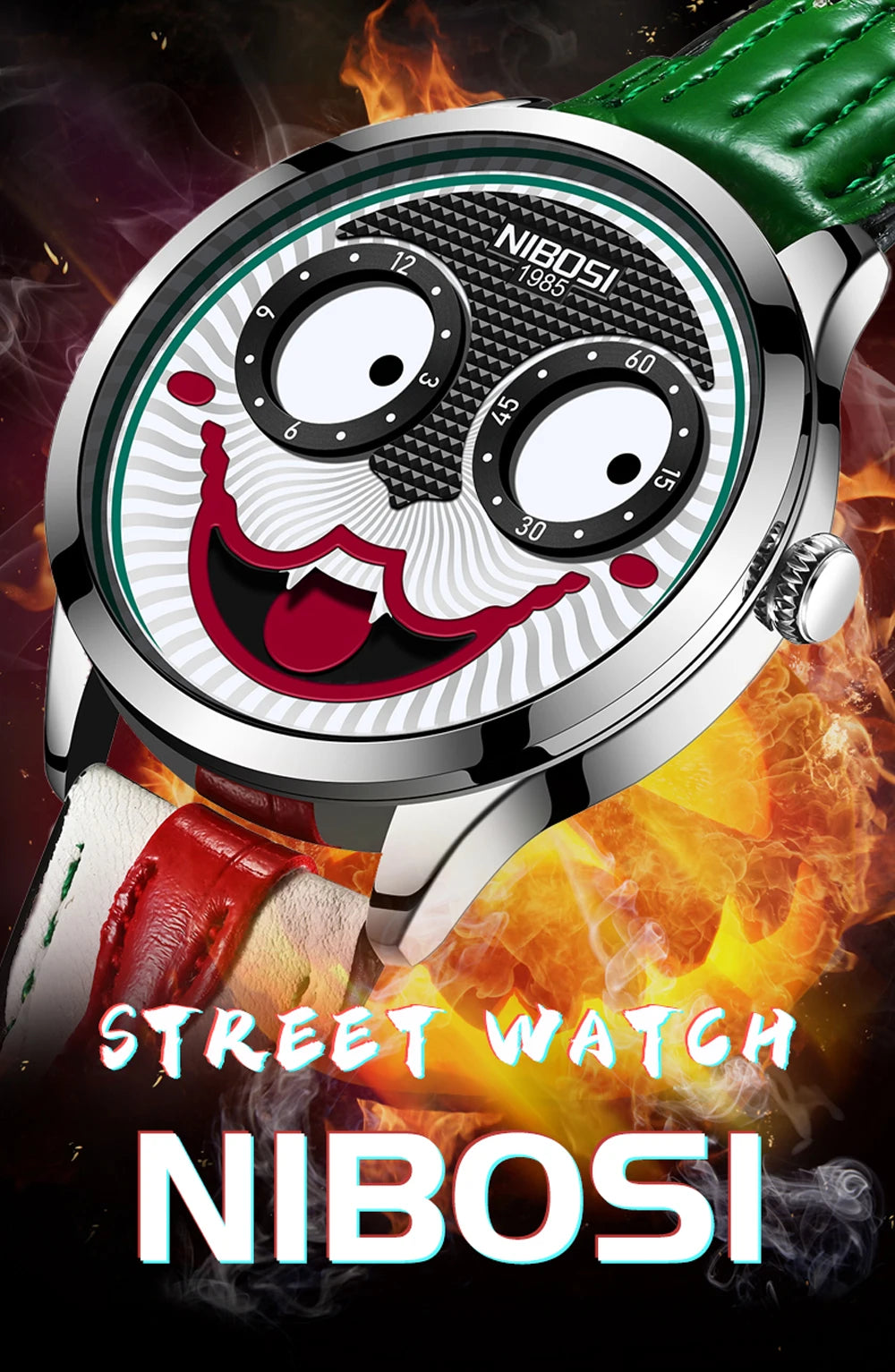 Creative Clown Dial Watch - Unique Leather Strap Design