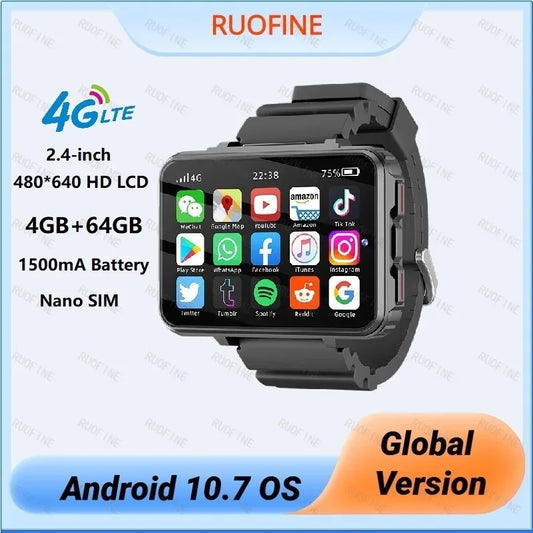 4G LTE Android Smartwatch 2025 Connected Watch Man Sim Card Phone Mobile 2.4 Inch 1.4GHz Electronics Smart Watch New In Global - Wear444