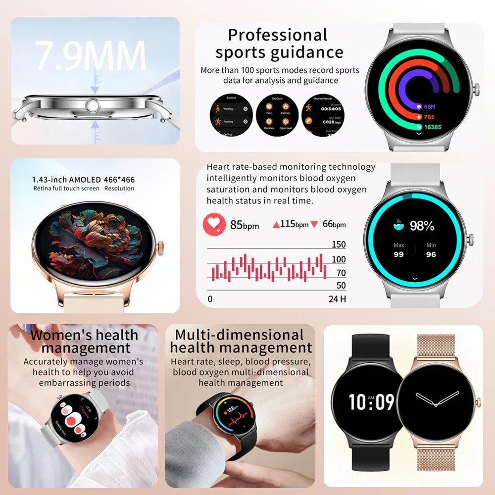 For Huawei Xiaomi New Ultra Thin Smart Watch Women Screen Always Display Time Sports Bracelet Bluetooth Call Fashion Smartwatch - Wear444