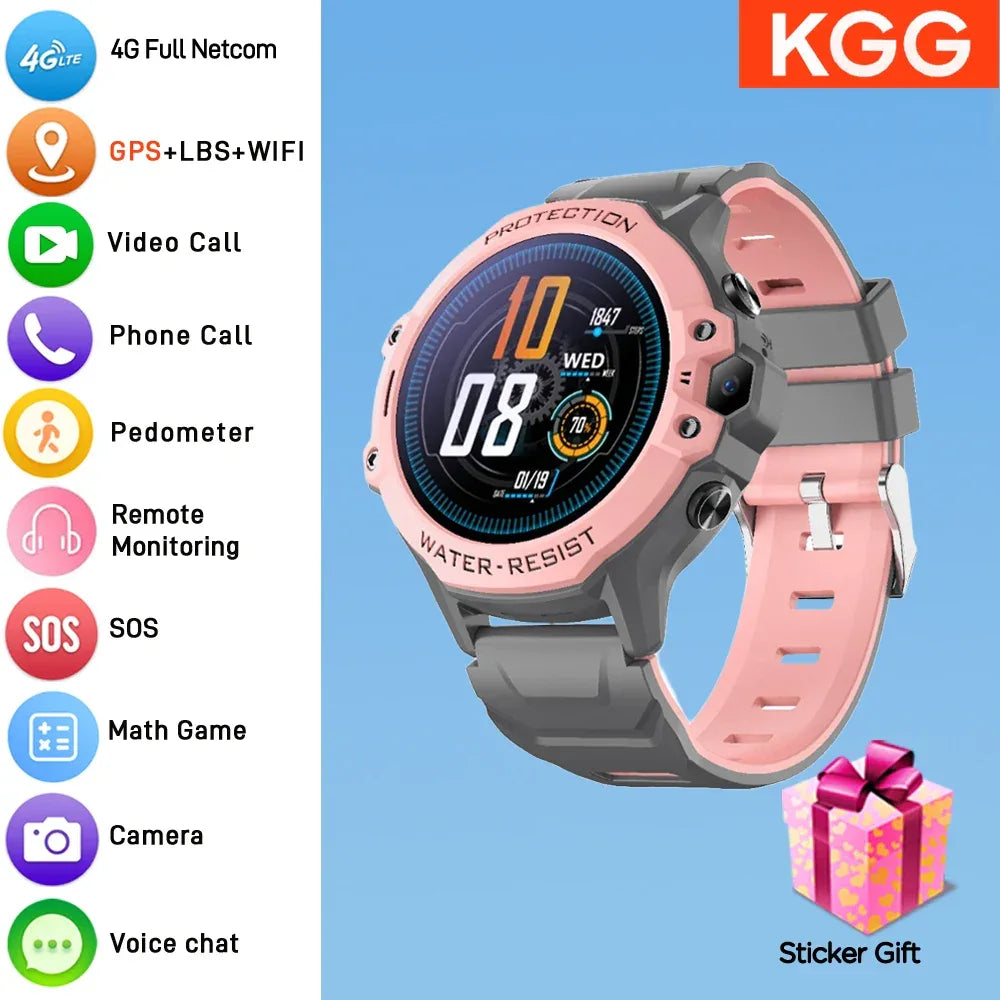 Kids 4G Smart Watch Student 1.28" Waterproof GPS WIFI LBS Location Video Call Chat Calculator Children Smartwatch 670Mah Battery - Wear444