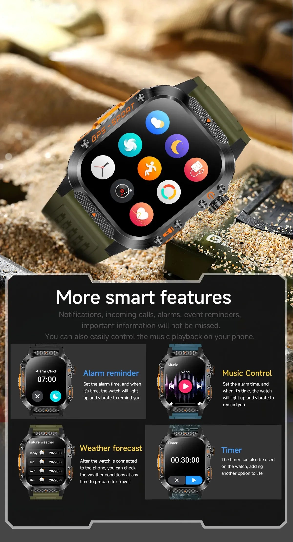 2025 New GPS Military Outdoor Sports Smart Watch Men 2.01-inch AMOLED 3ATM IP69K Waterproof Compass Call Swim Fitness Smartwatch - Wear444