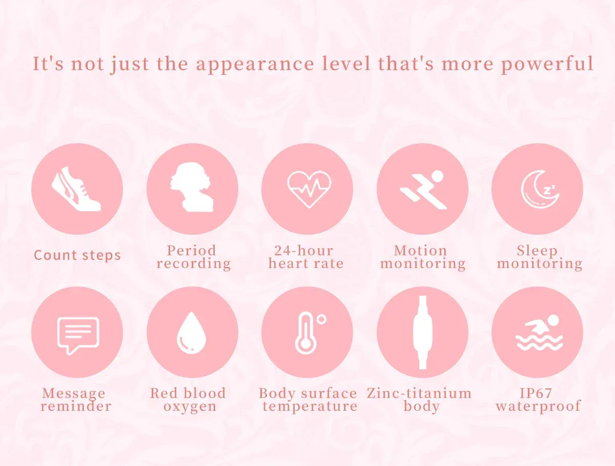 Fashion Smart Watch for Women With Metal Case Strap Bluetooth Calls Femel Menstrual Reminder Heart Rate Blood Pressure Monitor - Wear444