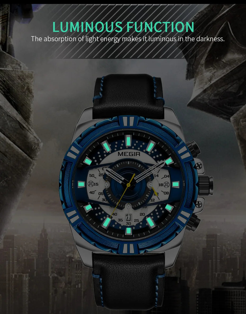 MEGIR Luxury Chronograph Watch - Leather Belt Luminous Sports Business