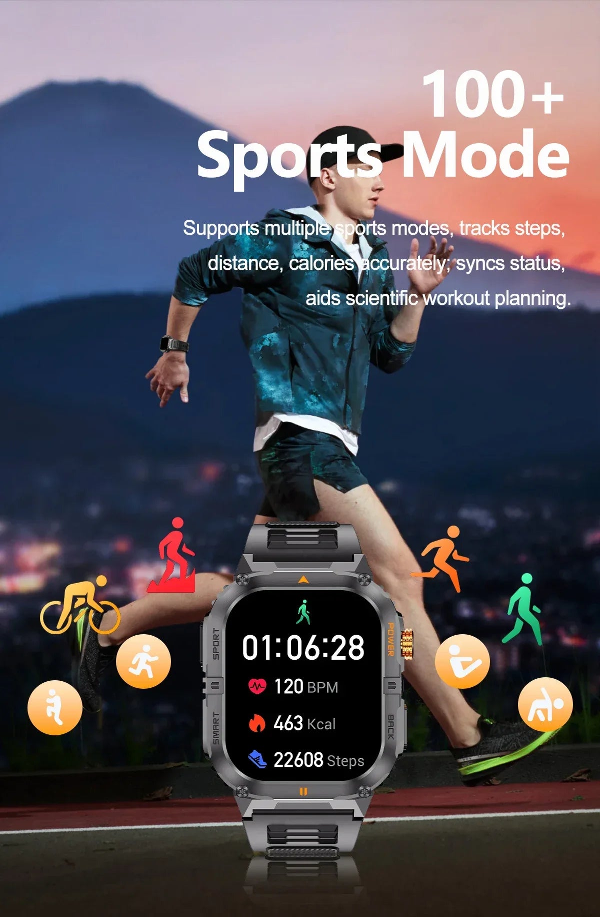 New 1000mAh military outdoor smartwatch for men, LED flashlight, IP68 waterproof, GPS sports, 2.01-inch Bluetooth call smartwatc - Wear444