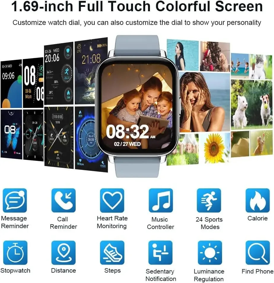 Nerunsa Smart Watch, Fitness Tracker 1.69" Touch Screen Smartwatch Fitness Watch Heart Rate Monitor/Pedometer/Sleep Monitor. - Wear444