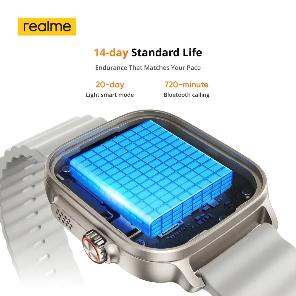 realme Watch 5 Smart Watch 1.97" 2D Flat AMOLED Display Compass & Independent GPS with 5 GNSS 14-day Battery Life NFC Card IP68 - Wear444