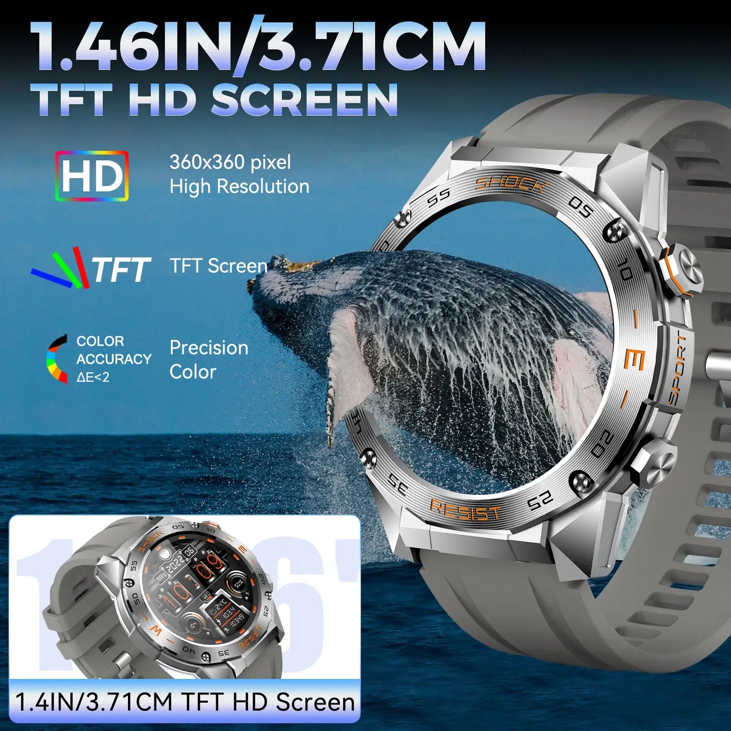 LaNikar New Military Smart Watch for Men1.46"Fitness Tactical Smartwatch with Multiple Sports Modes Heart RateSpO2 Sleep Tracker - Wear444